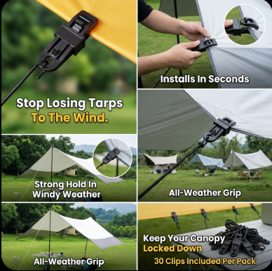 30 Heavy-Duty Tent Rope Clips – Windproof Canopy Clamps for Camping & Outdoor Use